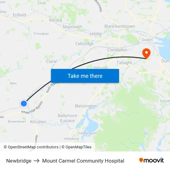 Newbridge to Mount Carmel Community Hospital map