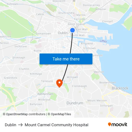 Dublin to Mount Carmel Community Hospital map