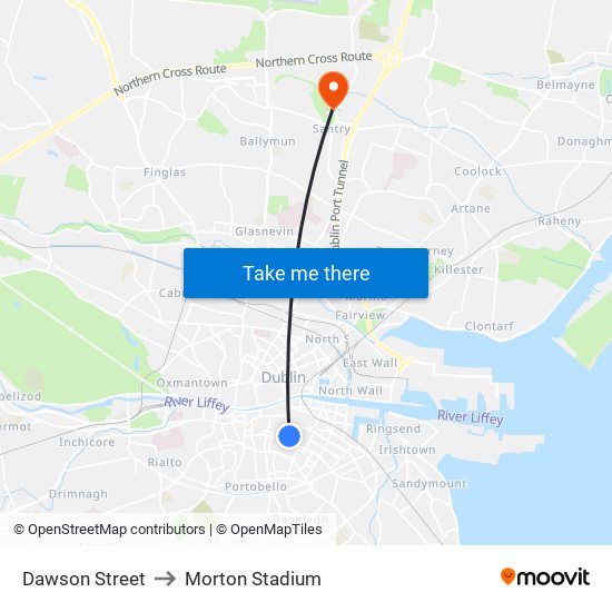 Dawson Street to Morton Stadium map