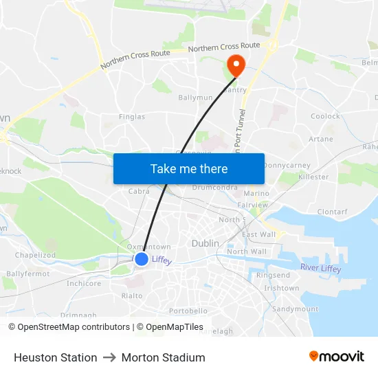Heuston Station to Morton Stadium map