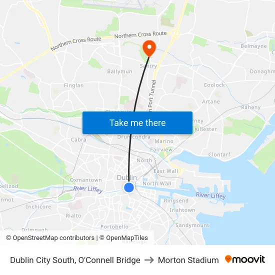 Dublin City South, O'Connell Bridge to Morton Stadium map