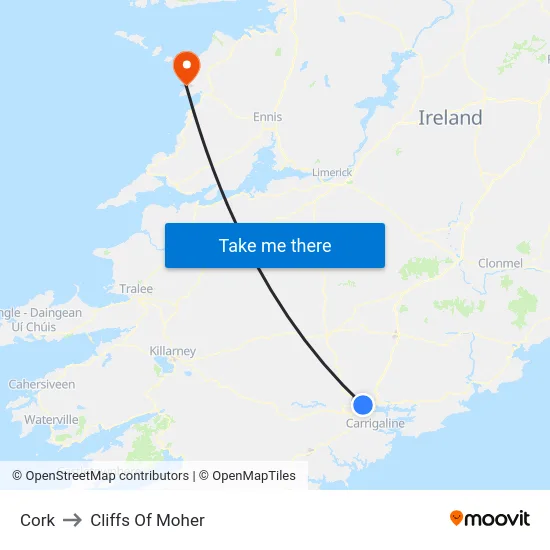 Cork to Cliffs Of Moher map