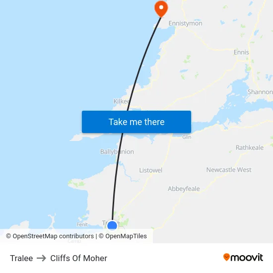 Tralee to Cliffs Of Moher map
