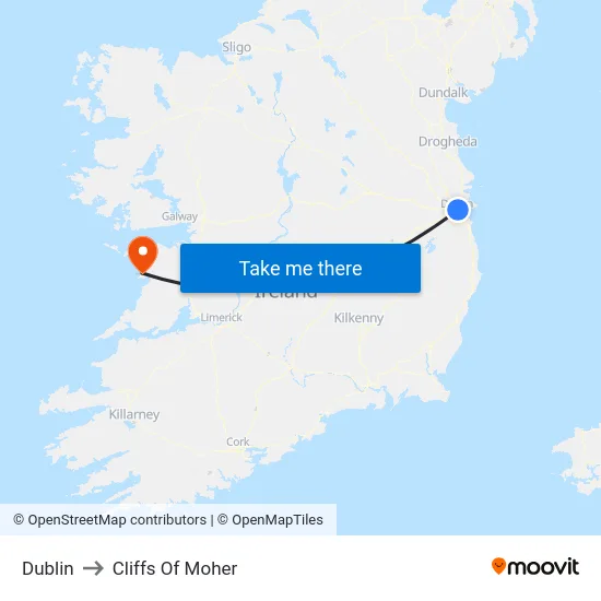 Dublin to Cliffs Of Moher map