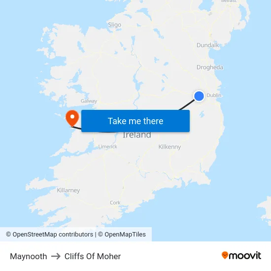 Maynooth to Cliffs Of Moher map