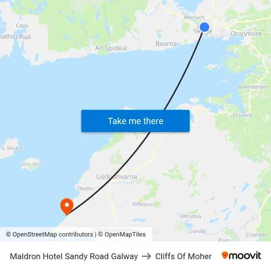 Maldron Hotel Sandy Road Galway to Cliffs Of Moher map