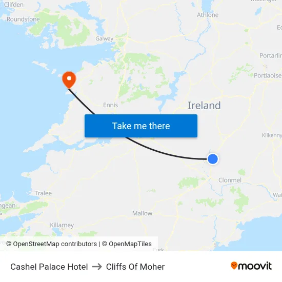 Cashel Palace Hotel to Cliffs Of Moher map