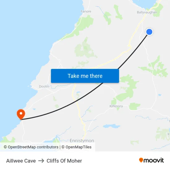 Aillwee Cave to Cliffs Of Moher map