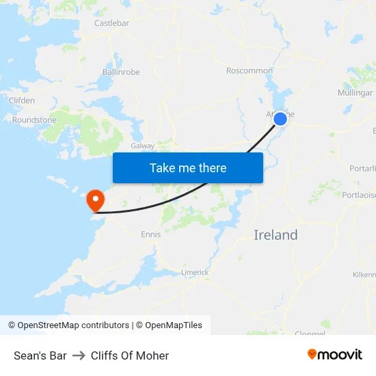 Sean's Bar to Cliffs Of Moher map