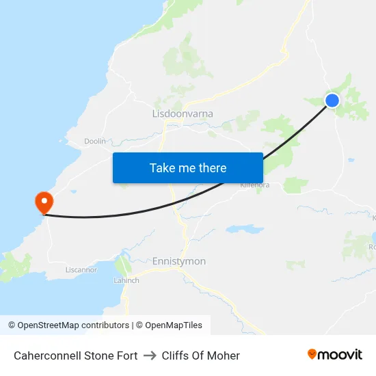 Caherconnell Stone Fort to Cliffs Of Moher map