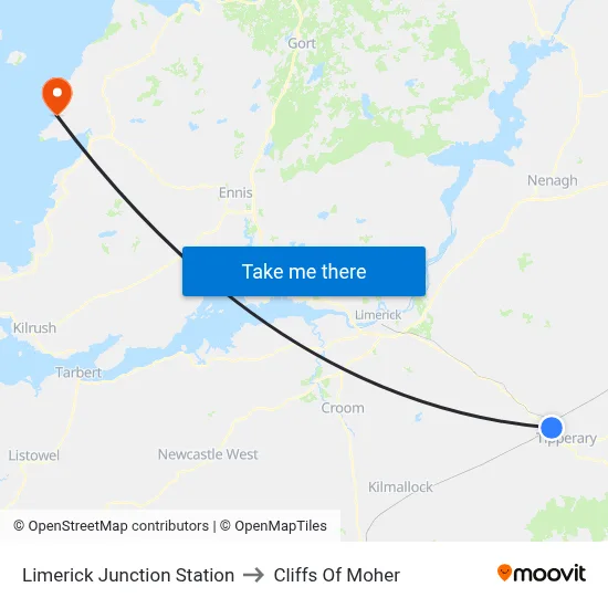 Limerick Junction Station to Cliffs Of Moher map