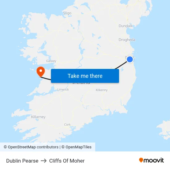 Dublin Pearse to Cliffs Of Moher map