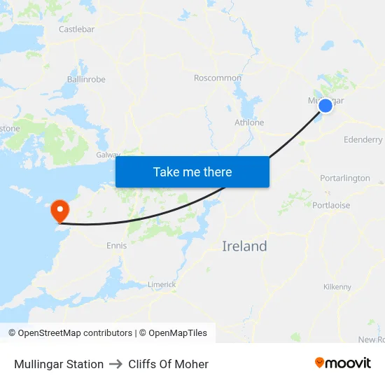 Mullingar Station to Cliffs Of Moher map