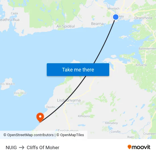 NUIG to Cliffs Of Moher map