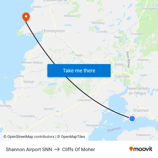 Shannon Airport SNN to Cliffs Of Moher map
