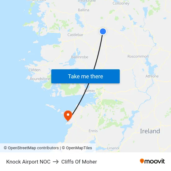 Knock Airport NOC to Cliffs Of Moher map