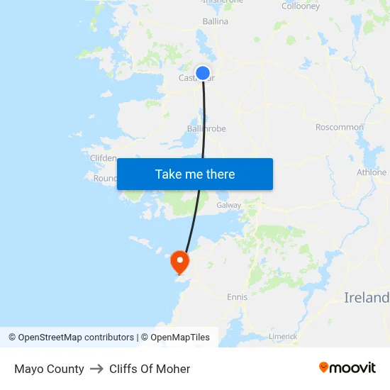 Mayo County to Cliffs Of Moher map
