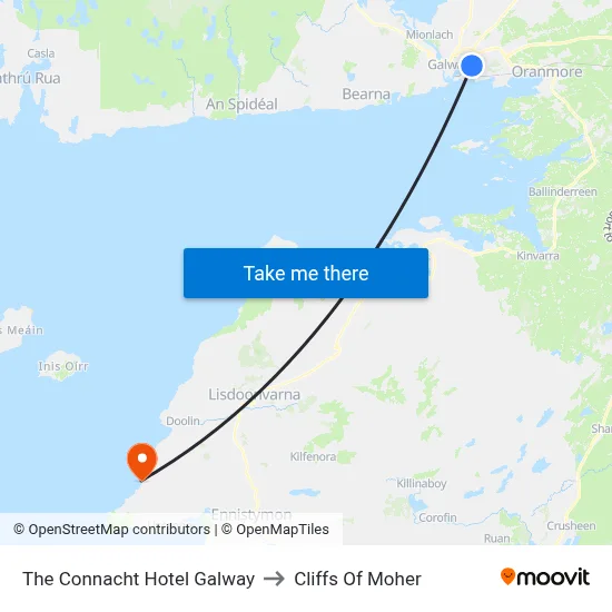 The Connacht Hotel Galway to Cliffs Of Moher map