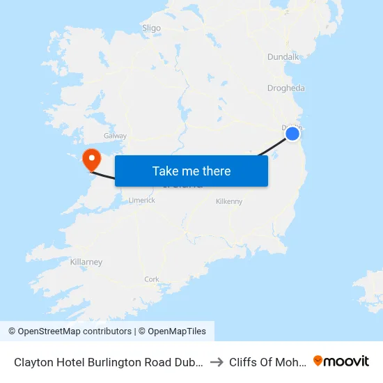 Clayton Hotel Burlington Road Dublin to Cliffs Of Moher map