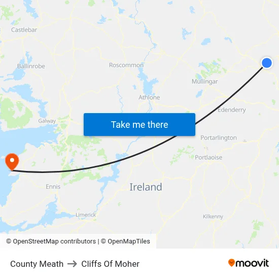 County Meath to Cliffs Of Moher map
