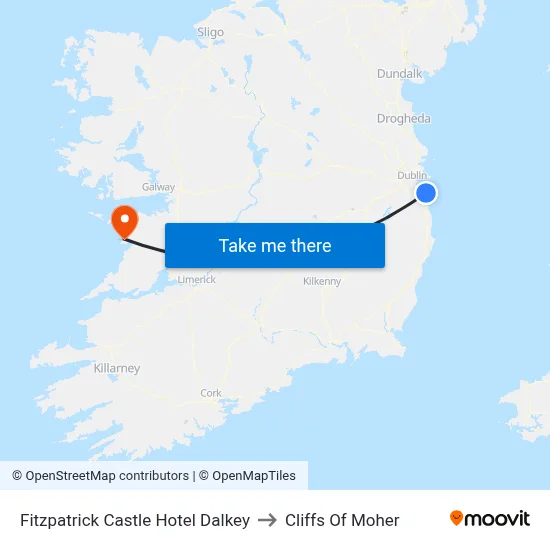 Fitzpatrick Castle Hotel Dalkey to Cliffs Of Moher map