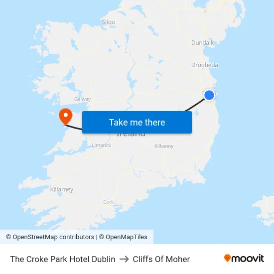 The Croke Park Hotel Dublin to Cliffs Of Moher map