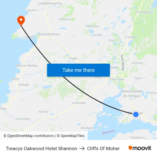 Treacys Oakwood Hotel Shannon to Cliffs Of Moher map