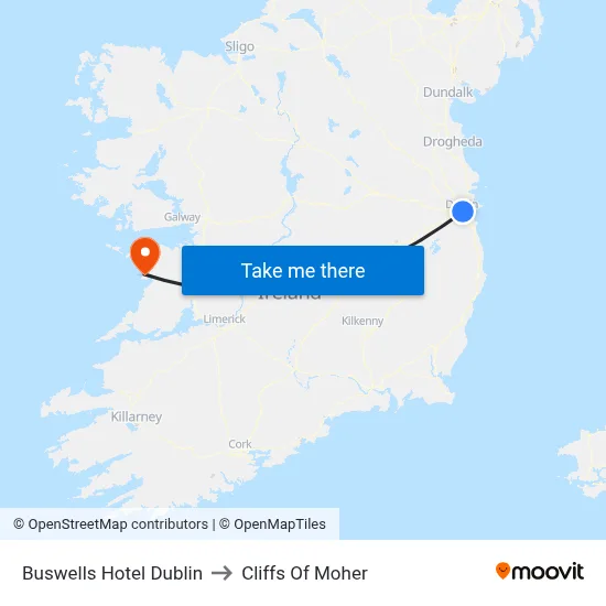 Buswells Hotel Dublin to Cliffs Of Moher map