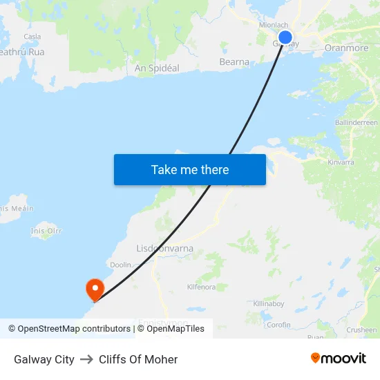 Galway City to Cliffs Of Moher map