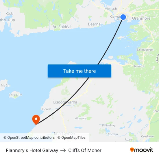 Flannery s Hotel Galway to Cliffs Of Moher map
