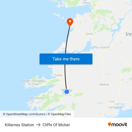 Killarney Station to Cliffs Of Moher map