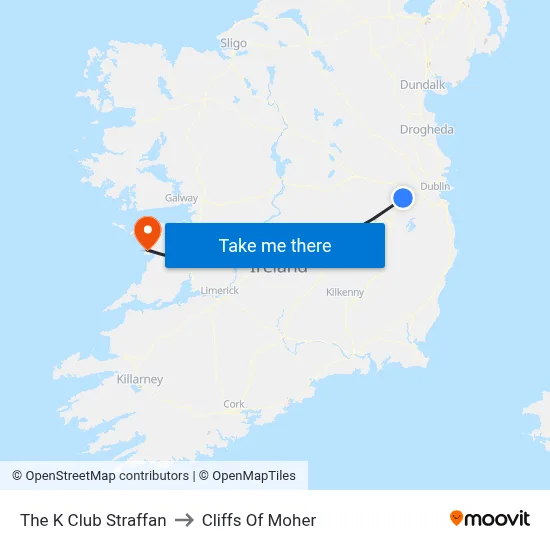 The K Club Straffan to Cliffs Of Moher map