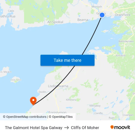 The Galmont Hotel Spa Galway to Cliffs Of Moher map