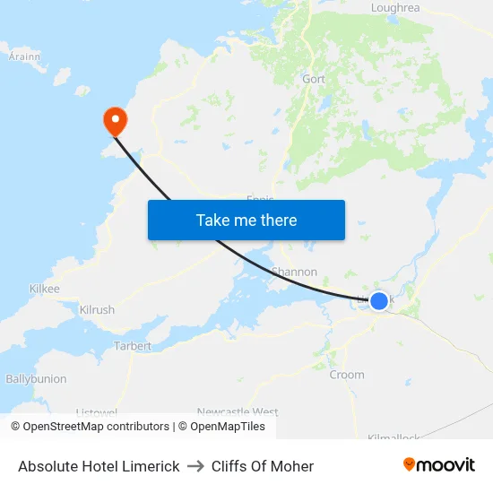 Absolute Hotel Limerick to Cliffs Of Moher map