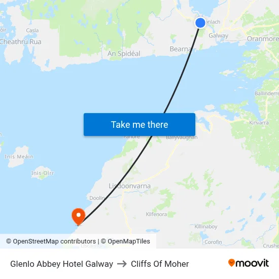 Glenlo Abbey Hotel Galway to Cliffs Of Moher map