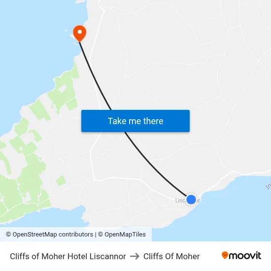 Cliffs of Moher Hotel Liscannor to Cliffs Of Moher map