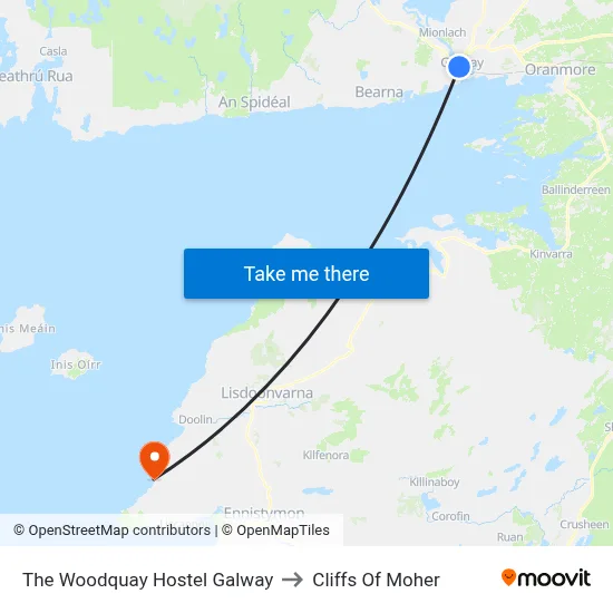 The Woodquay Hostel Galway to Cliffs Of Moher map
