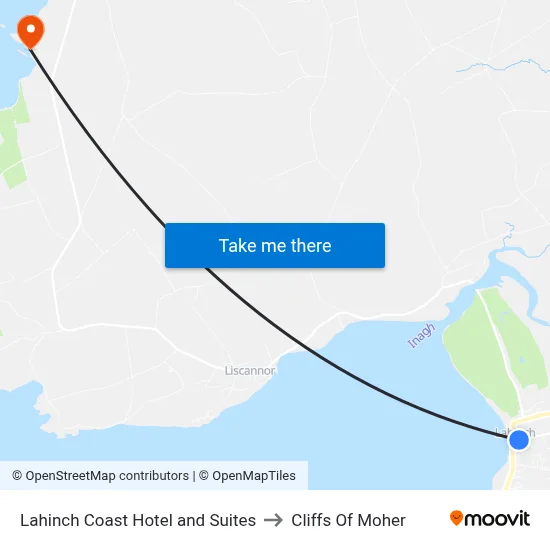 Lahinch Coast Hotel and Suites to Cliffs Of Moher map
