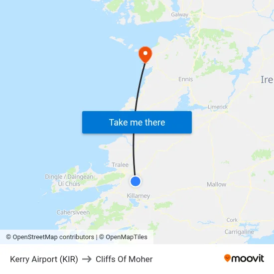 Kerry Airport (KIR) to Cliffs Of Moher map