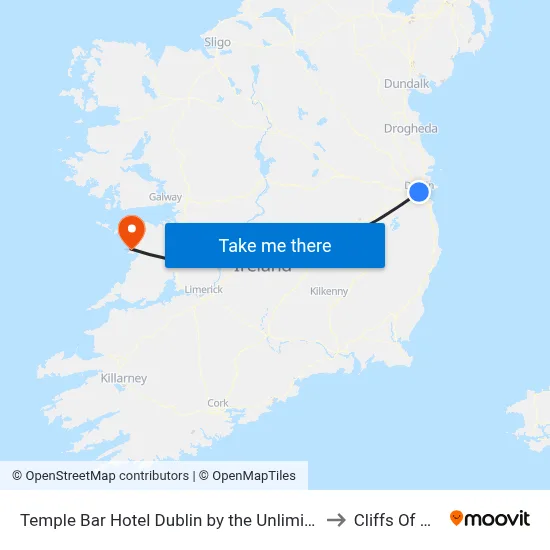 Temple Bar Hotel Dublin by the Unlimited Collection to Cliffs Of Moher map