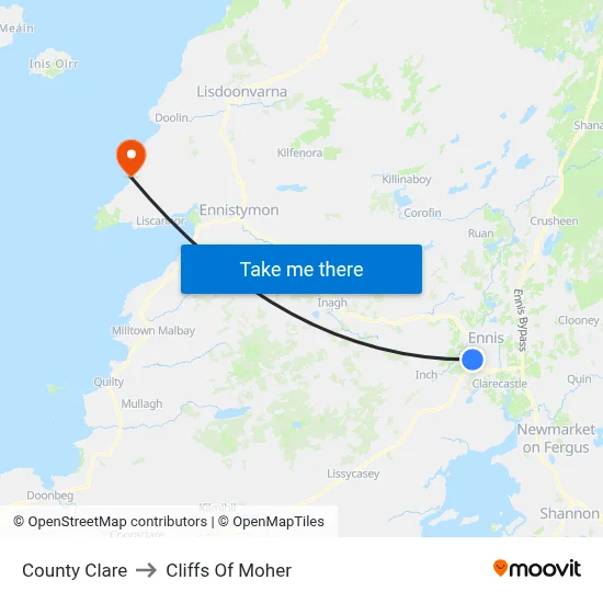 County Clare to Cliffs Of Moher map