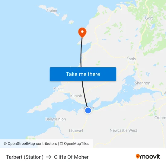 Tarbert (Station) to Cliffs Of Moher map