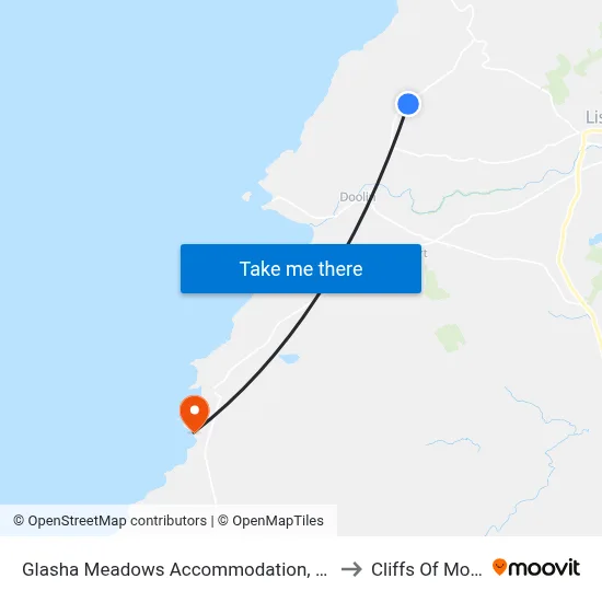 Glasha Meadows Accommodation, Doolin to Cliffs Of Moher map