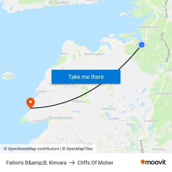 Fallon's B&amp;B, Kinvara to Cliffs Of Moher map