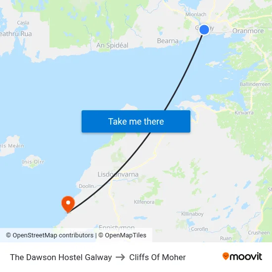 The Dawson Hostel Galway to Cliffs Of Moher map