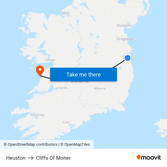Heuston to Cliffs Of Moher map