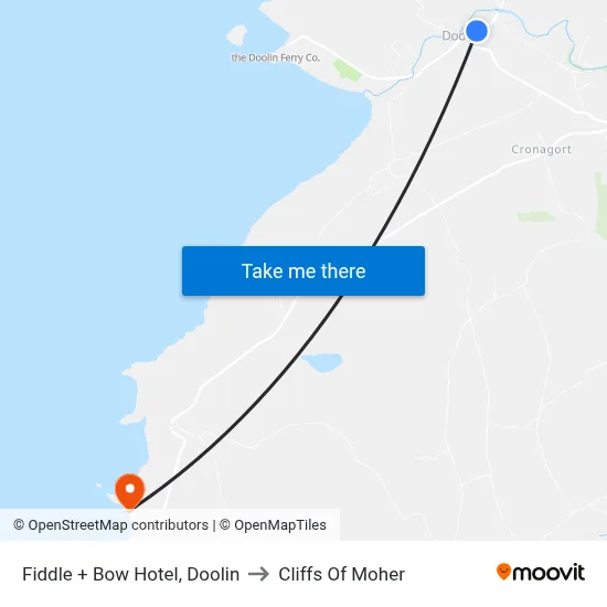 Fiddle + Bow Hotel, Doolin to Cliffs Of Moher map