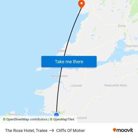 The Rose Hotel, Tralee to Cliffs Of Moher map