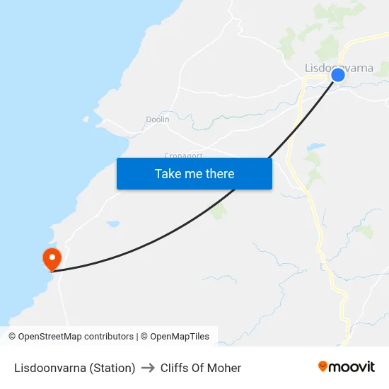 Lisdoonvarna (Station) to Cliffs Of Moher map