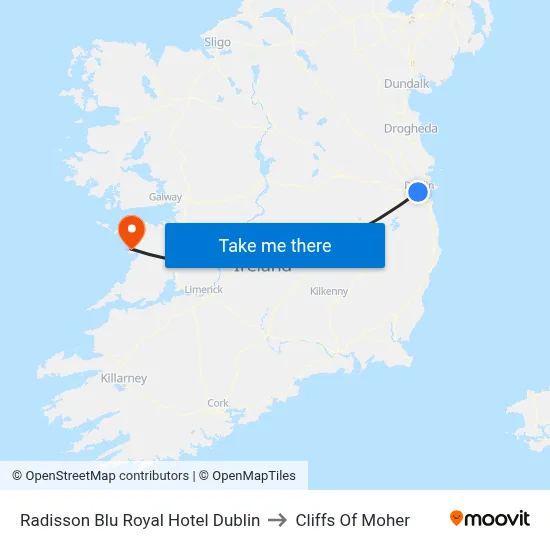 Radisson Blu Royal Hotel Dublin to Cliffs Of Moher map
